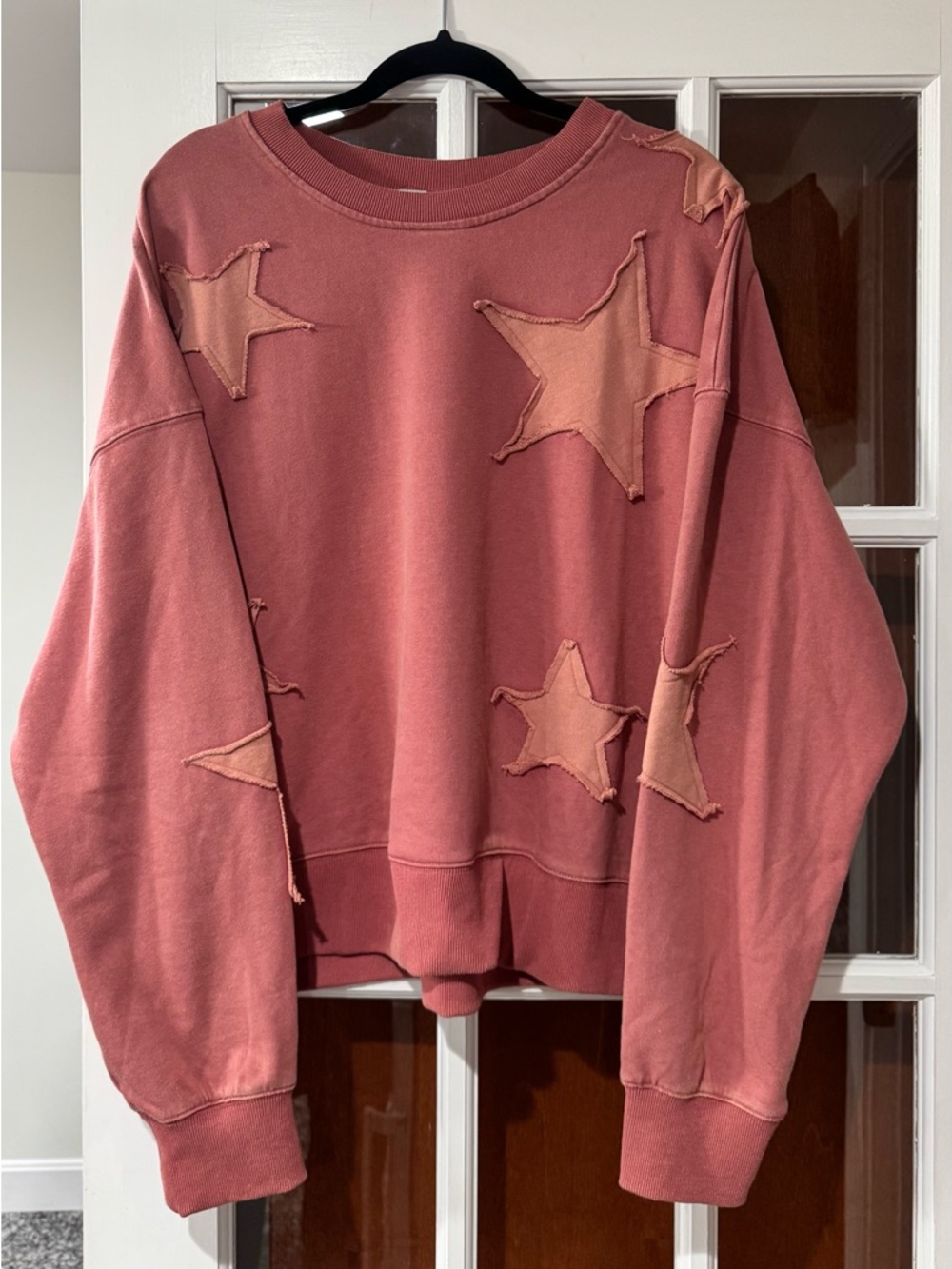 New White Birch Dusty Rose Star Patch Pullover Sweatshirt